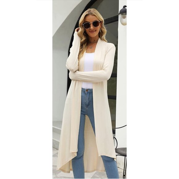 🍒 2/$20 🍒 Soft Beige Long Duster with Rounded Bottom Sz XL - Picture 2 of 5